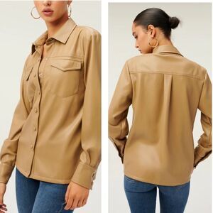 Good American Better Than Leather Utility Shirt Faux Leather Button Down Size S